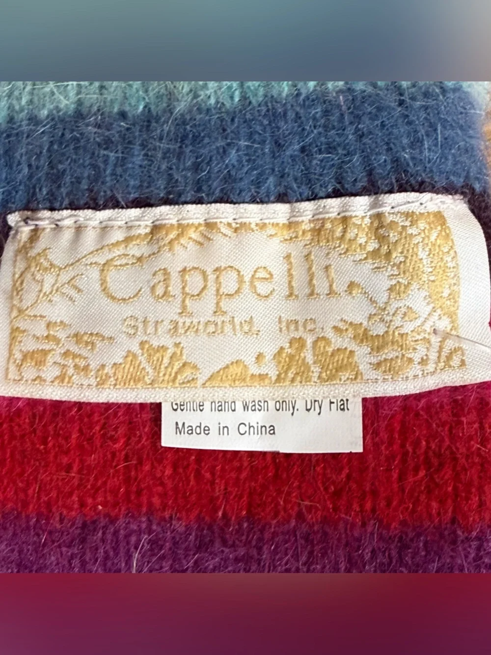 Cappelli Straworld Kids Hat and Scarf Angora Wool Polyester Striped Blue Pink